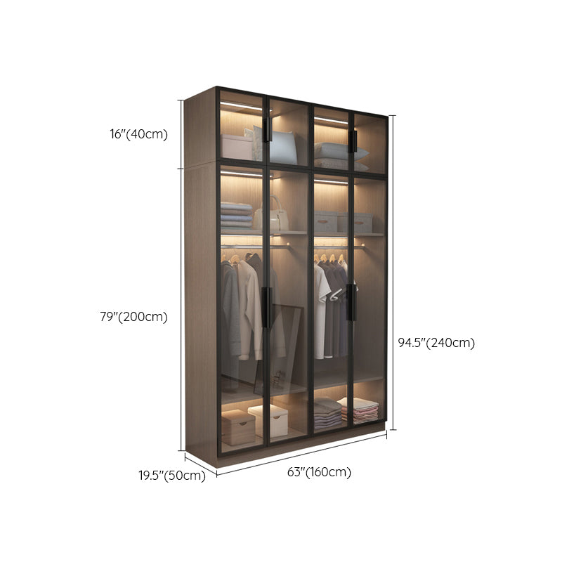 Brown Engineered Wood Wardrobe Cabinet Modern Style Wardrobe Closet without Light