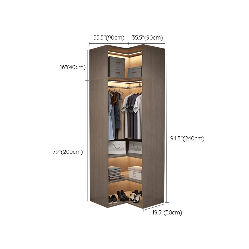 Brown Engineered Wood Wardrobe Cabinet Modern Style Wardrobe Closet without Light