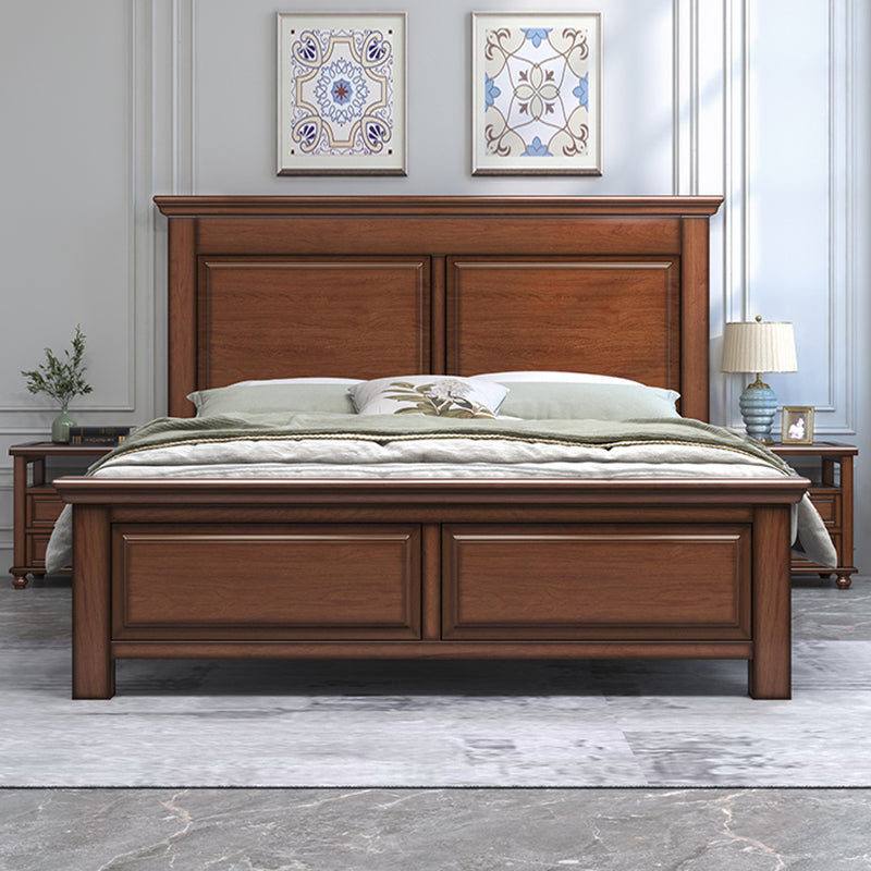 Mid-Century Modern Standard Bed Mahogany Espresso Panel Bed with Headboard