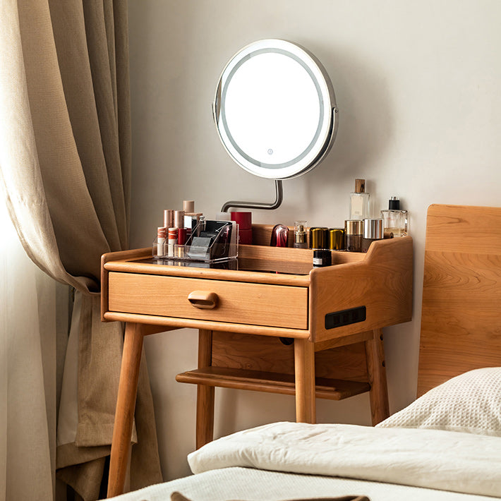 Minimalism Solid Wood Makeup Table Vanity Stool with Drawers and Mirror