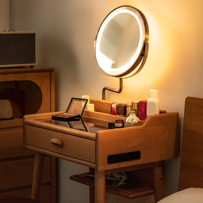 Minimalism Solid Wood Makeup Table Vanity Stool with Drawers and Mirror