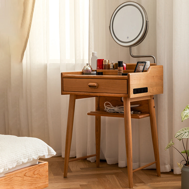 Minimalism Solid Wood Makeup Table Vanity Stool with Drawers and Mirror