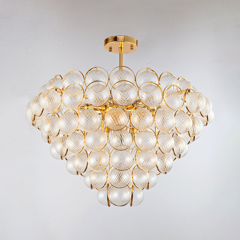 Tapered Bedroom Semi Mount Lighting Simple Clear Ribbed Crystal Ball Gold Ceiling Light Fixture