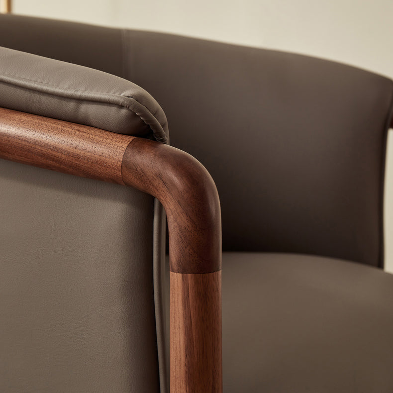Modern Style Dining Chair Leather Wooden Base Arm Chair for Home Use
