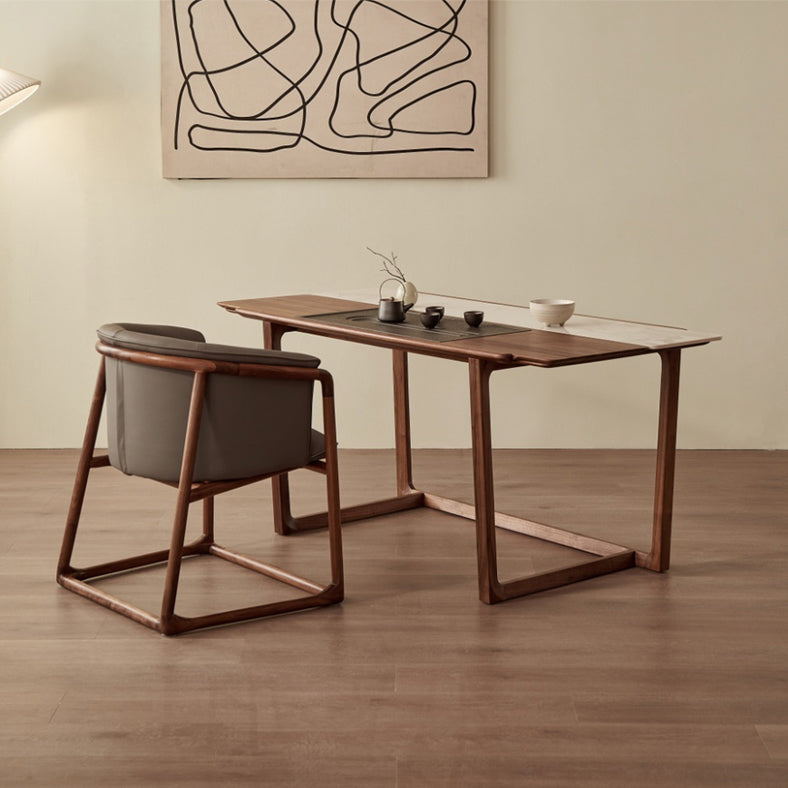 Modern Style Dining Chair Leather Wooden Base Arm Chair for Home Use