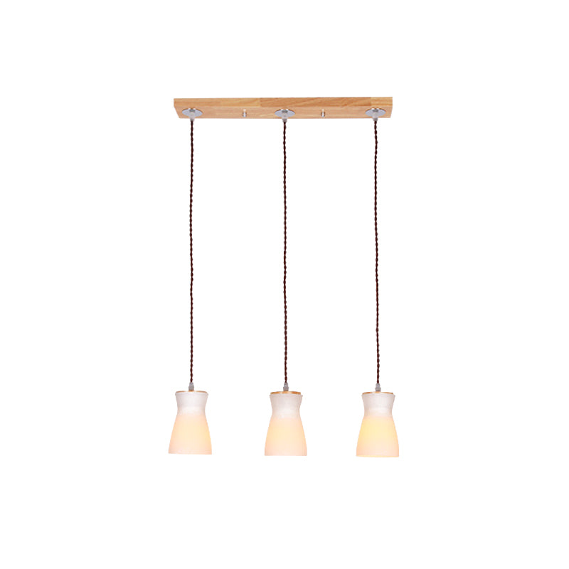 Milk Can Multi Ceiling Light Modernism White Glass 3 Lights Dining Room Hanging Lamp Kit in Wood