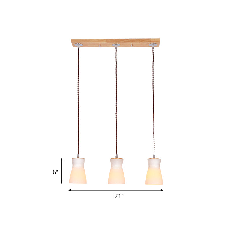 Milk Can Multi Ceiling Light Modernism White Glass 3 Lights Dining Room Hanging Lamp Kit in Wood