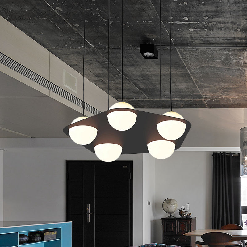 Black Pentagon Multi Pendant Minimalist 5-Head Metallic Ceiling Suspension Light with Ball Opal Glass Shade