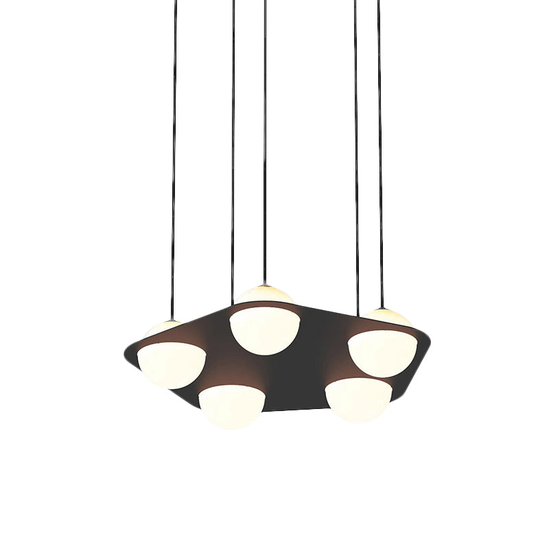 Black Pentagon Multi Pendant Minimalist 5-Head Metallic Ceiling Suspension Light with Ball Opal Glass Shade