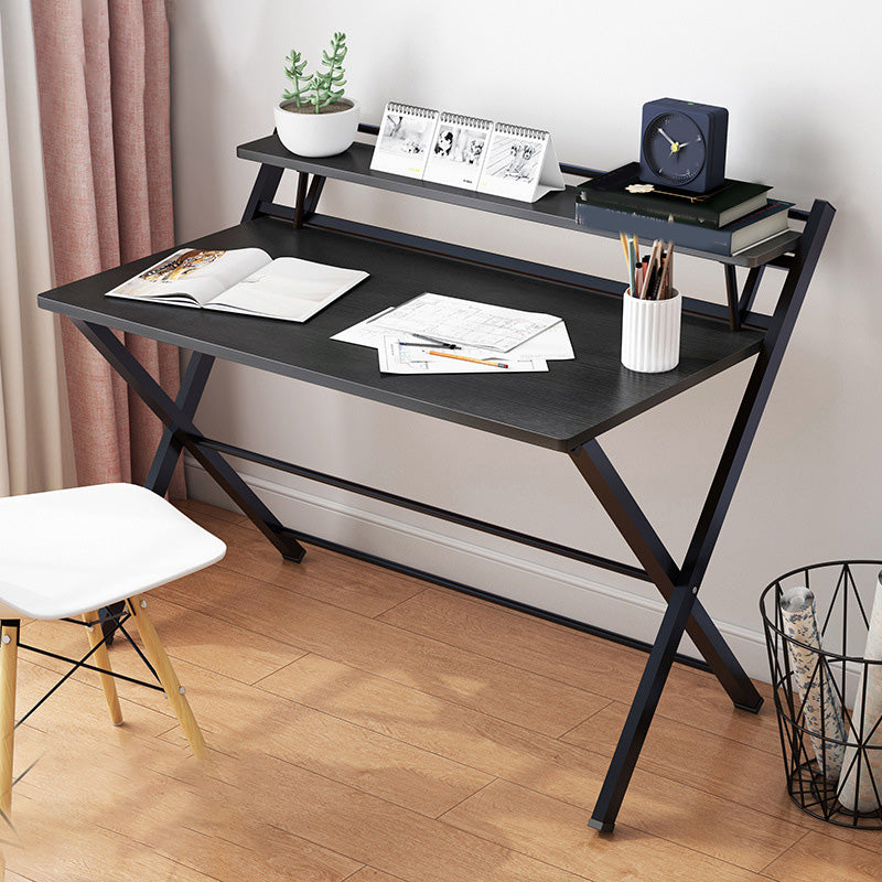 Contemporary Foldable Writing Desk with Woden Top and Metal Base