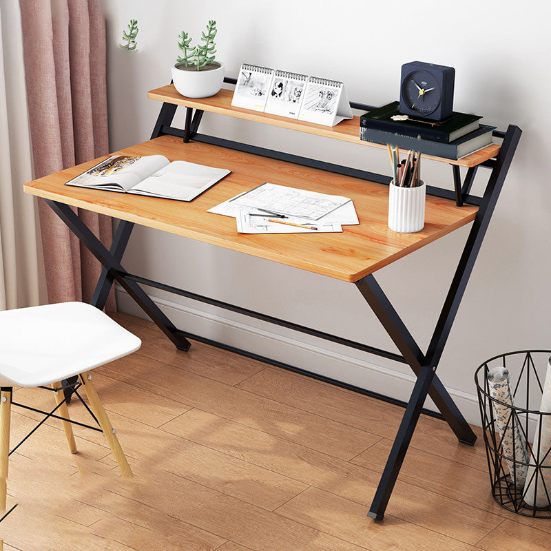 Contemporary Foldable Writing Desk with Woden Top and Metal Base