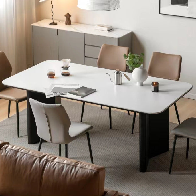 White Dining Table with Black Wooden Base Rectangle Dinette Table for Home