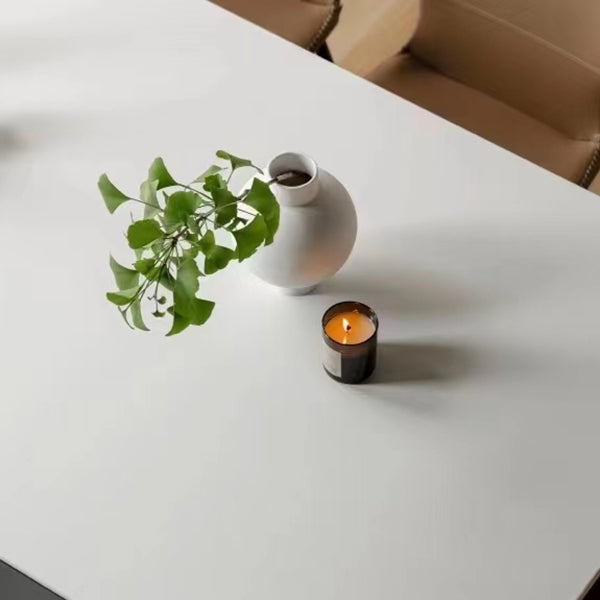 White Dining Table with Black Wooden Base Rectangle Dinette Table for Home