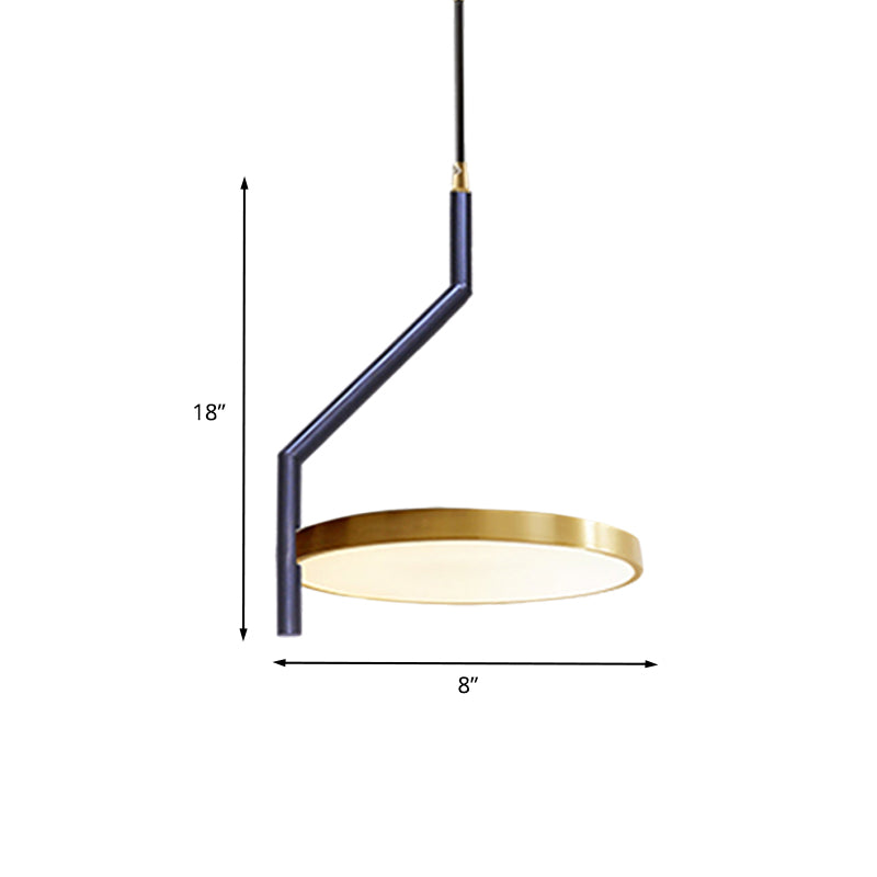 Black and Gold Circle Ceiling Pendant Light Modernist Metal LED Suspension Lamp with Curved Rod for Living Room