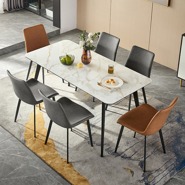 Polished Finish Dinette Table with Metal Legs Stone Top Indoor Dining Table