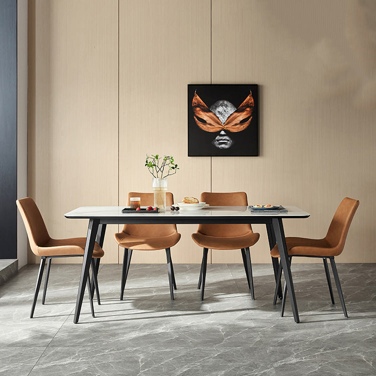 Polished Finish Dinette Table with Metal Legs Stone Top Indoor Dining Table