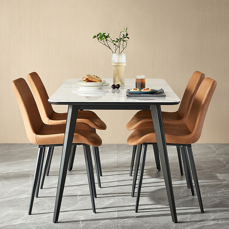 Polished Finish Dinette Table with Metal Legs Stone Top Indoor Dining Table