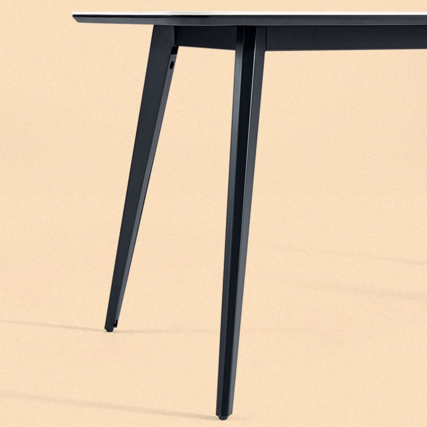 Polished Finish Dinette Table with Metal Legs Stone Top Indoor Dining Table