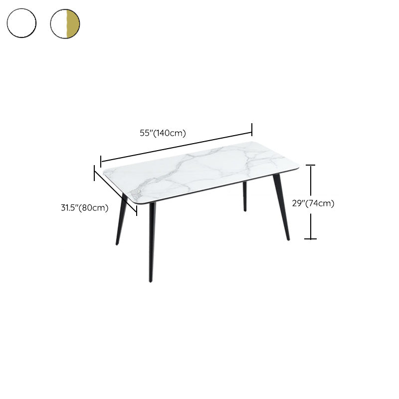 Polished Finish Dinette Table with Metal Legs Stone Top Indoor Dining Table