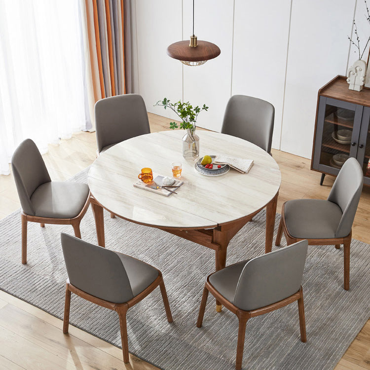 Modern Stone Scalable Dining Table Solid Wood Legs for Dining Room