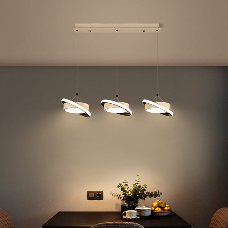 Metal Drum Cluster Pendant Light Contemporary 3 Bulbs White Suspension Lamp with Rotatable Ring in Warm/White Light