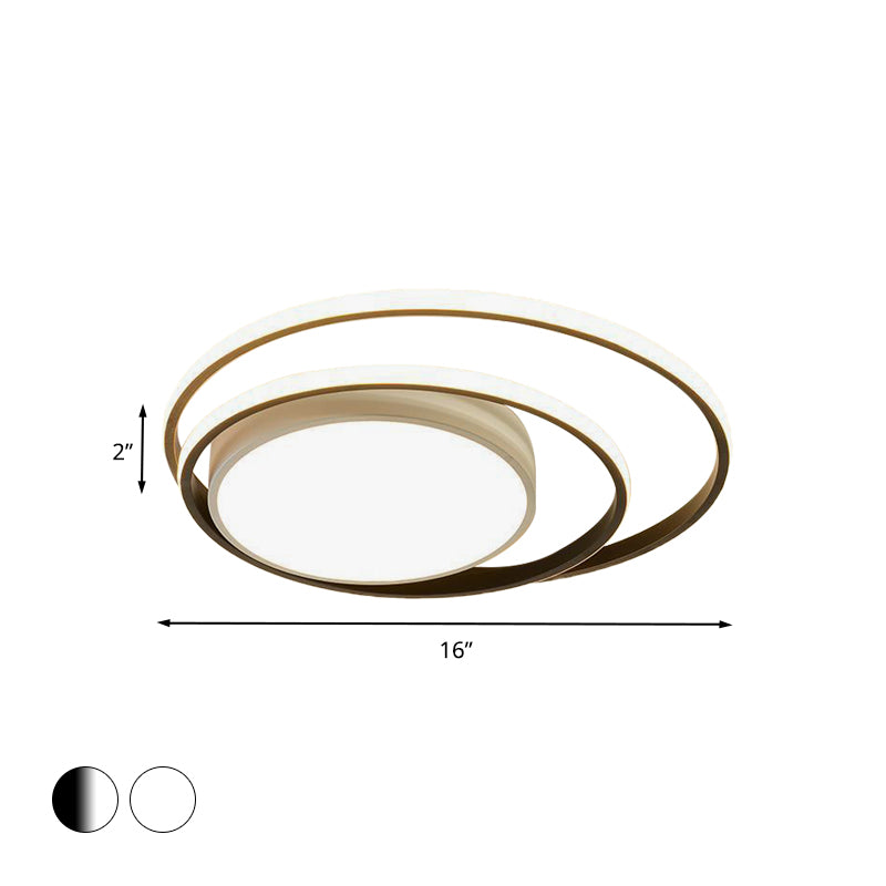 Plafonnier LED Simplicity pour chambre à coucher, blanc/noir et blanc, avec abat-jour en acrylique à double anneaux, lumière chaude/blanche, 40,6 cm/49,5 cm de large