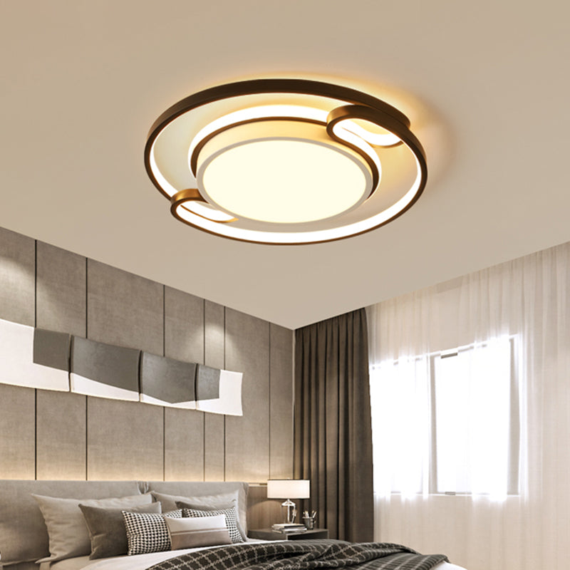 Double Semi-Ring Ceiling Mount Modernist Metal Black LED Flushmount Lighting for Bedroom, 16"/20.5" Wide