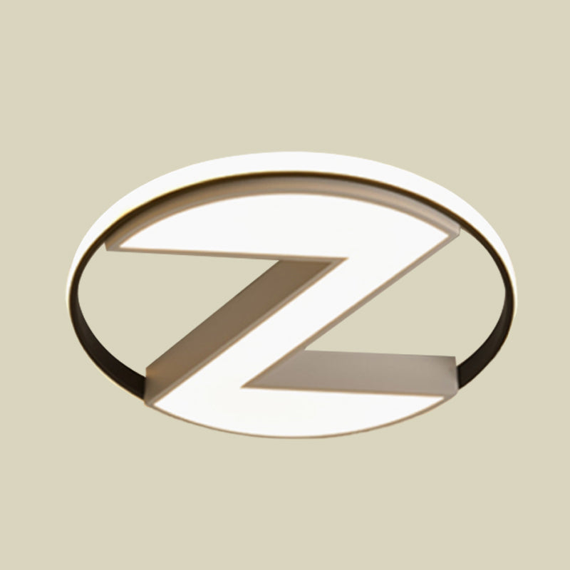 Black and White Z-Shape Flush Mount Light Fixture Contemporary 18"/21.5" Wide Metallic LED Flush Mount Lamp with Ring Design in Warm/White Light