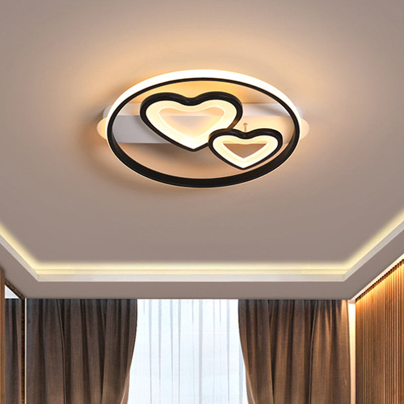 Acrylic Loving Hearts LED Ceiling Fixture Simplicity 18"/21.5" Wide Gold/Black and White Flush Mount Lamp with Ring Design