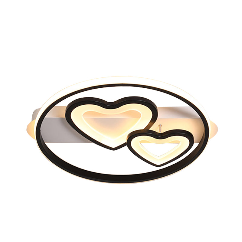 Acrylic Loving Hearts LED Ceiling Fixture Simplicity 18"/21.5" Wide Gold/Black and White Flush Mount Lamp with Ring Design