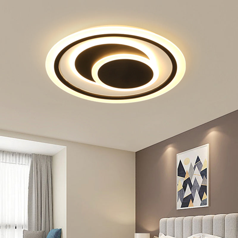 16.5"/20.5" W Simplicity Ceiling Light Fixture Black 3 Rings LED Flush Mount Lamp with Acrylic Shade for Bedroom