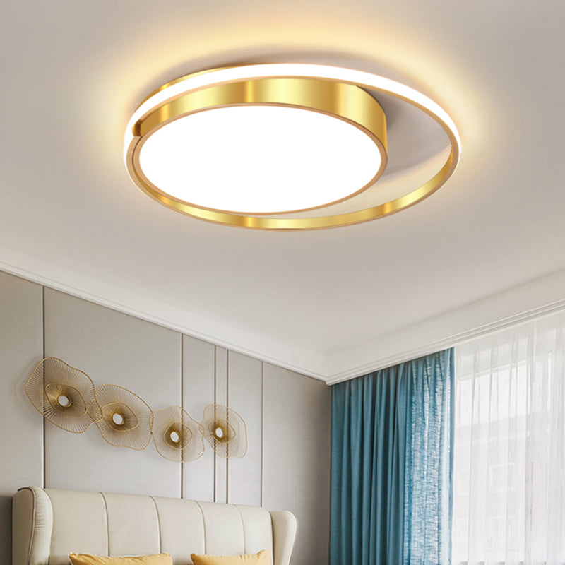 Metallic Drum LED Ceiling Mounted Fixture Modernist 16.5"/20.5"/24.5" W Gold Flush Light with Ring Design for Bedroom