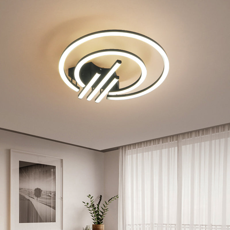 Black Creative Circular Ceiling Lighting Contemporary 15"/19.5" Wide Acrylic LED Flush Mount Fixture in Warm/White Light