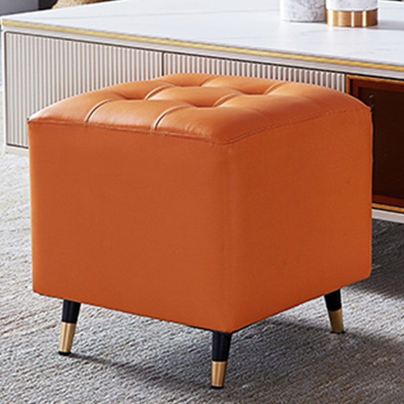 Glam Pouf Ottoman Genuine Leather Upholstered Tufted Square Ottoman with Metal Legs