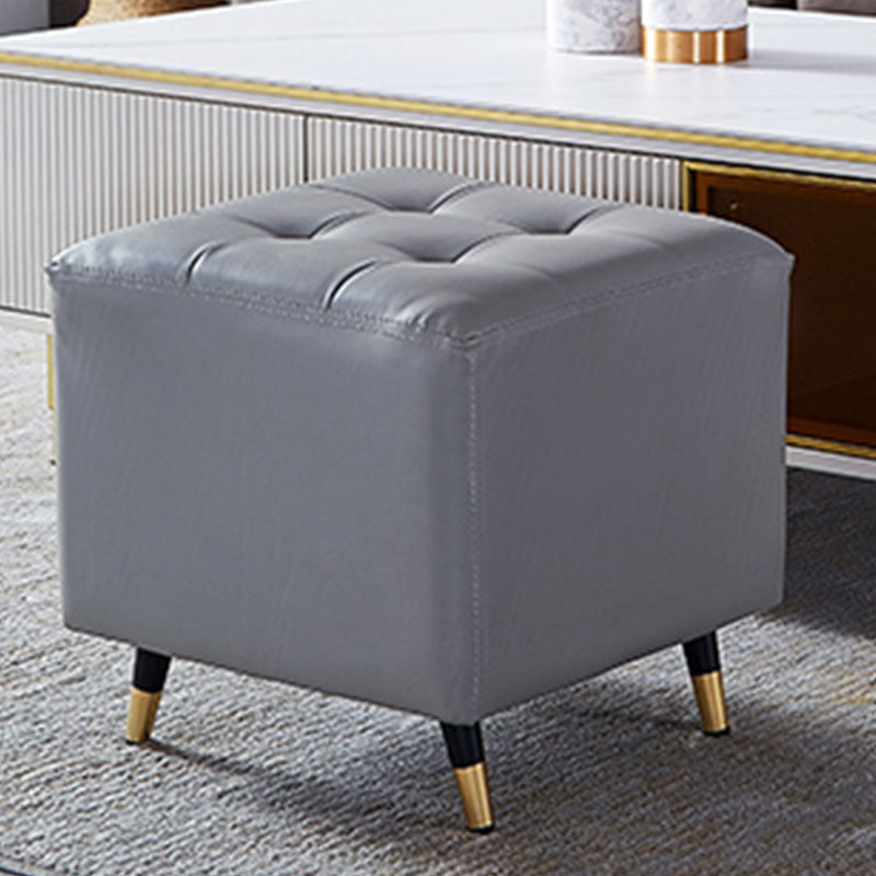 Glam Pouf Ottoman Genuine Leather Upholstered Tufted Square Ottoman with Metal Legs