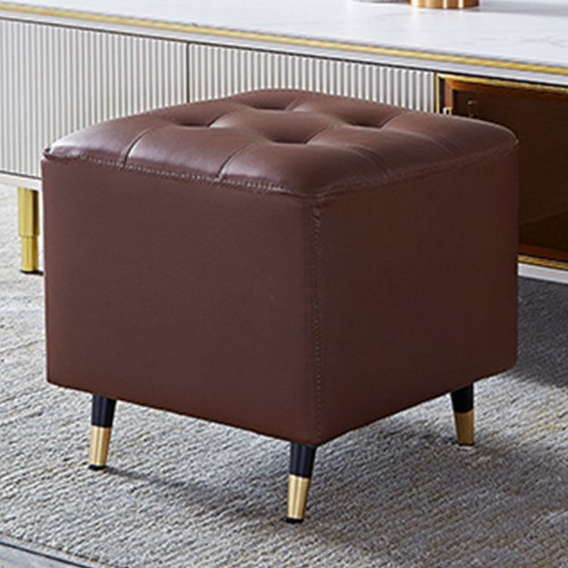 Glam Pouf Ottoman Genuine Leather Upholstered Tufted Square Ottoman with Metal Legs
