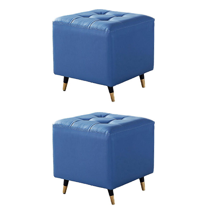 Glam Pouf Ottoman Genuine Leather Upholstered Tufted Square Ottoman with Metal Legs