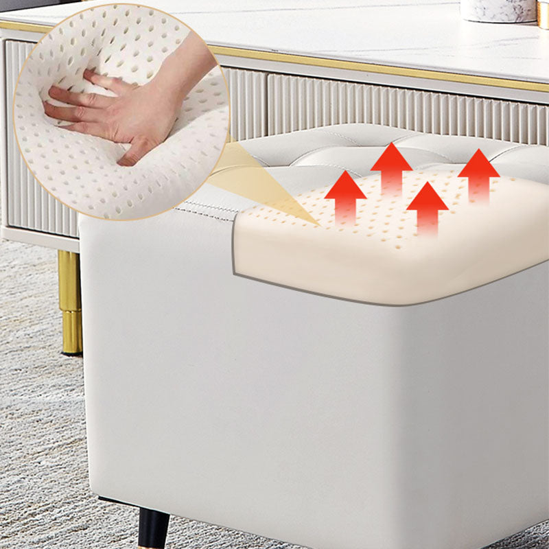 Glam Pouf Ottoman Genuine Leather Upholstered Tufted Square Ottoman with Metal Legs