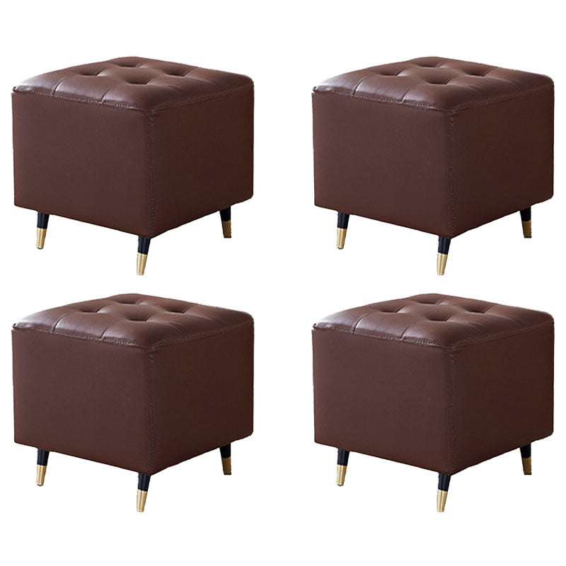 Glam Pouf Ottoman Genuine Leather Upholstered Tufted Square Ottoman with Metal Legs