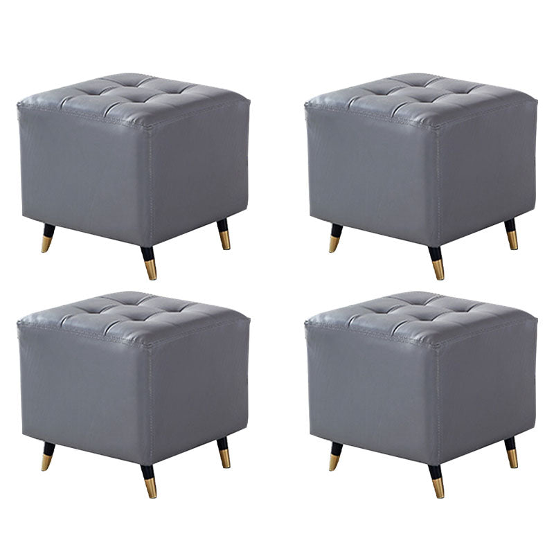 Glam Pouf Ottoman Genuine Leather Upholstered Tufted Square Ottoman with Metal Legs