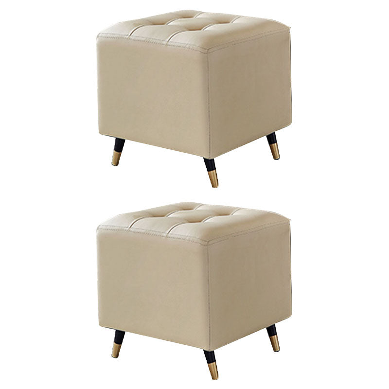 Glam Pouf Ottoman Genuine Leather Upholstered Tufted Square Ottoman with Metal Legs