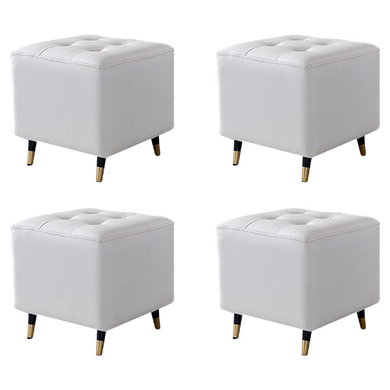 Glam Pouf Ottoman Genuine Leather Upholstered Tufted Square Ottoman with Metal Legs