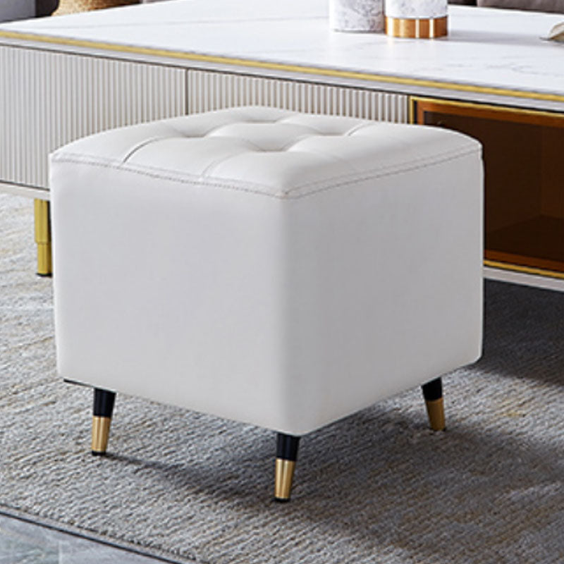Glam Pouf Ottoman Genuine Leather Upholstered Tufted Square Ottoman with Metal Legs