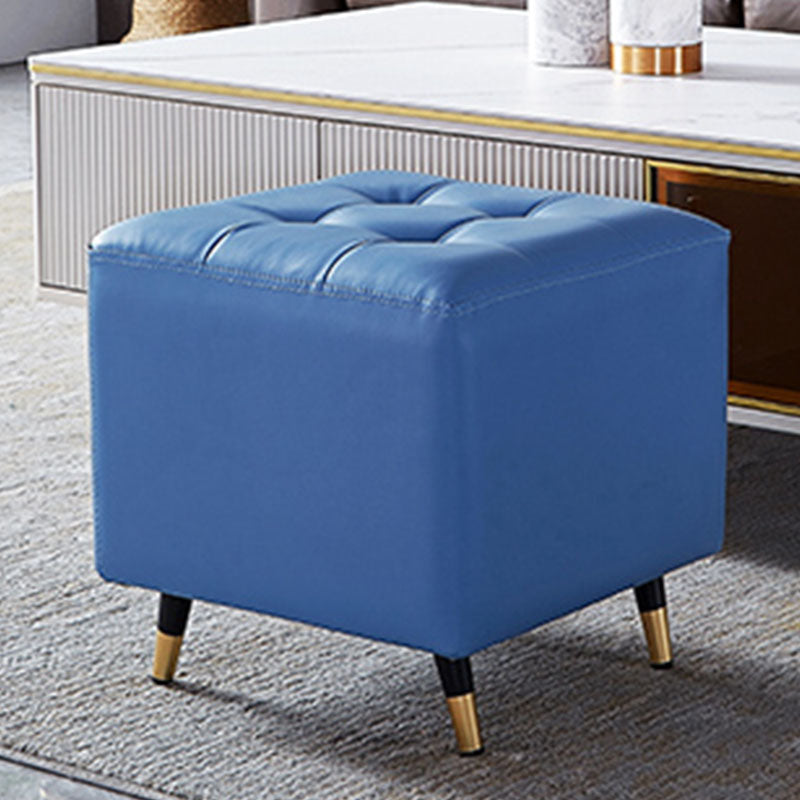 Glam Pouf Ottoman Genuine Leather Upholstered Tufted Square Ottoman with Metal Legs