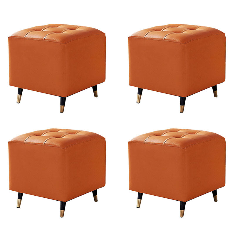 Glam Pouf Ottoman Genuine Leather Upholstered Tufted Square Ottoman with Metal Legs