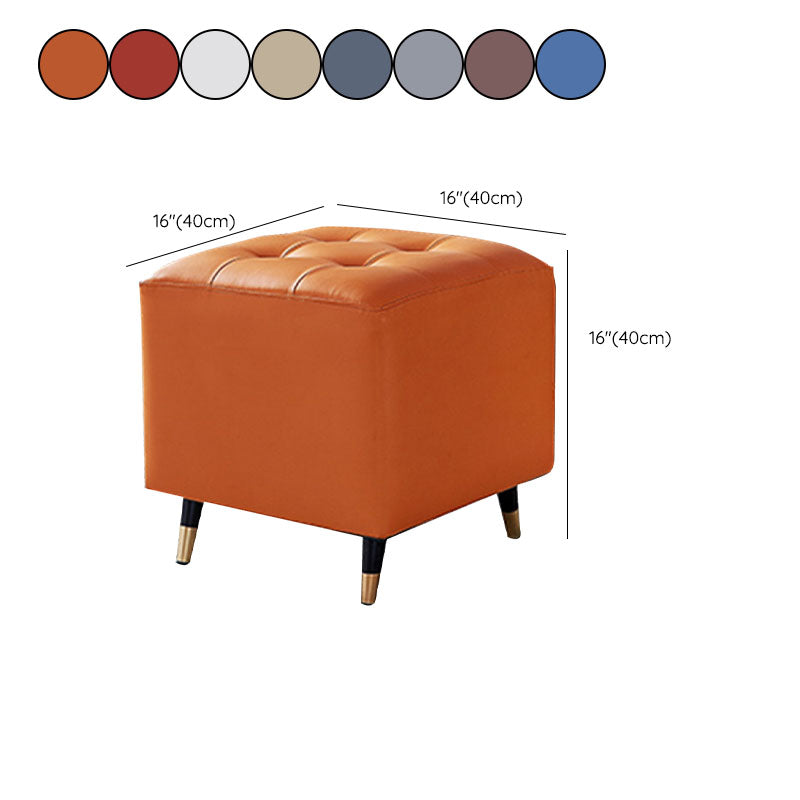 Glam Pouf Ottoman Genuine Leather Upholstered Tufted Square Ottoman with Metal Legs