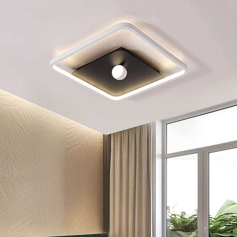 Contemporary Square LED Flush Mount Acrylic Bedroom Ceiling Lighting with Ball Deco in Black and White