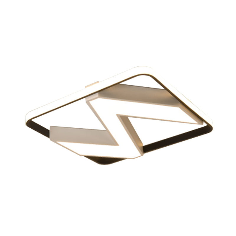 Metallic Wavy Flush Light Fixture Modernist Black and White LED Ceiling Flush Mount with Square Frame in White/Warm Light, 18"/21.5" Wide