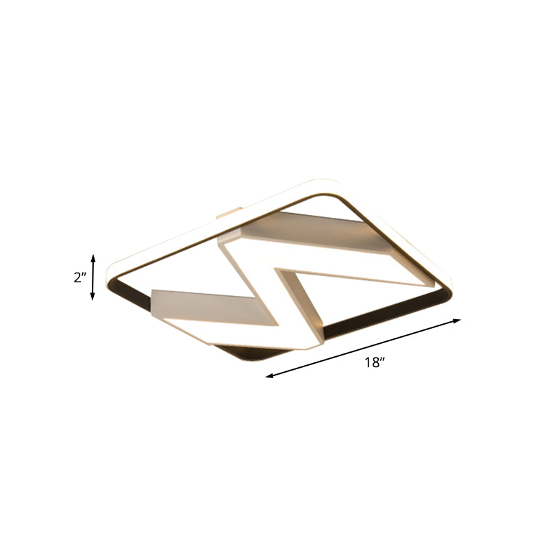 Metallic Wavy Flush Light Fixture Modernist Black and White LED Ceiling Flush Mount with Square Frame in White/Warm Light, 18"/21.5" Wide