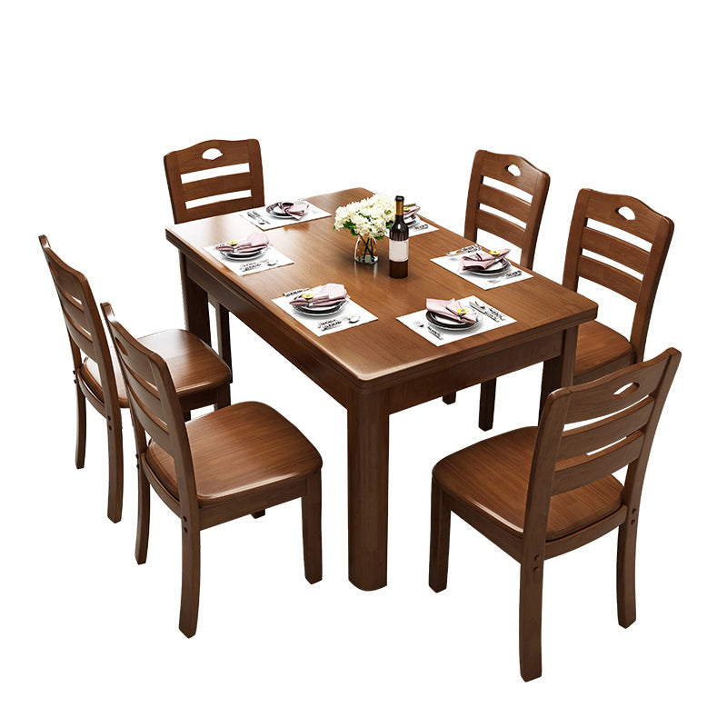 Modern Standard Height Furniture 7 Pcs Solid Wood Rectangle Dinette Table with Chair